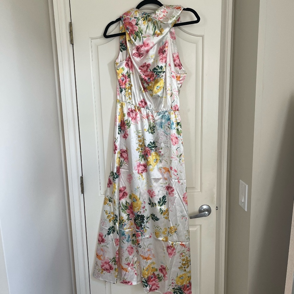 ROSCHIC- Wine Country Dates Floral Halter Neck Elastic Waist Maxi Dress